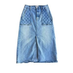 Driftwood Long Denim Skirt Women's 25 Blue Jean Maxi Skirt Quilted Pockets